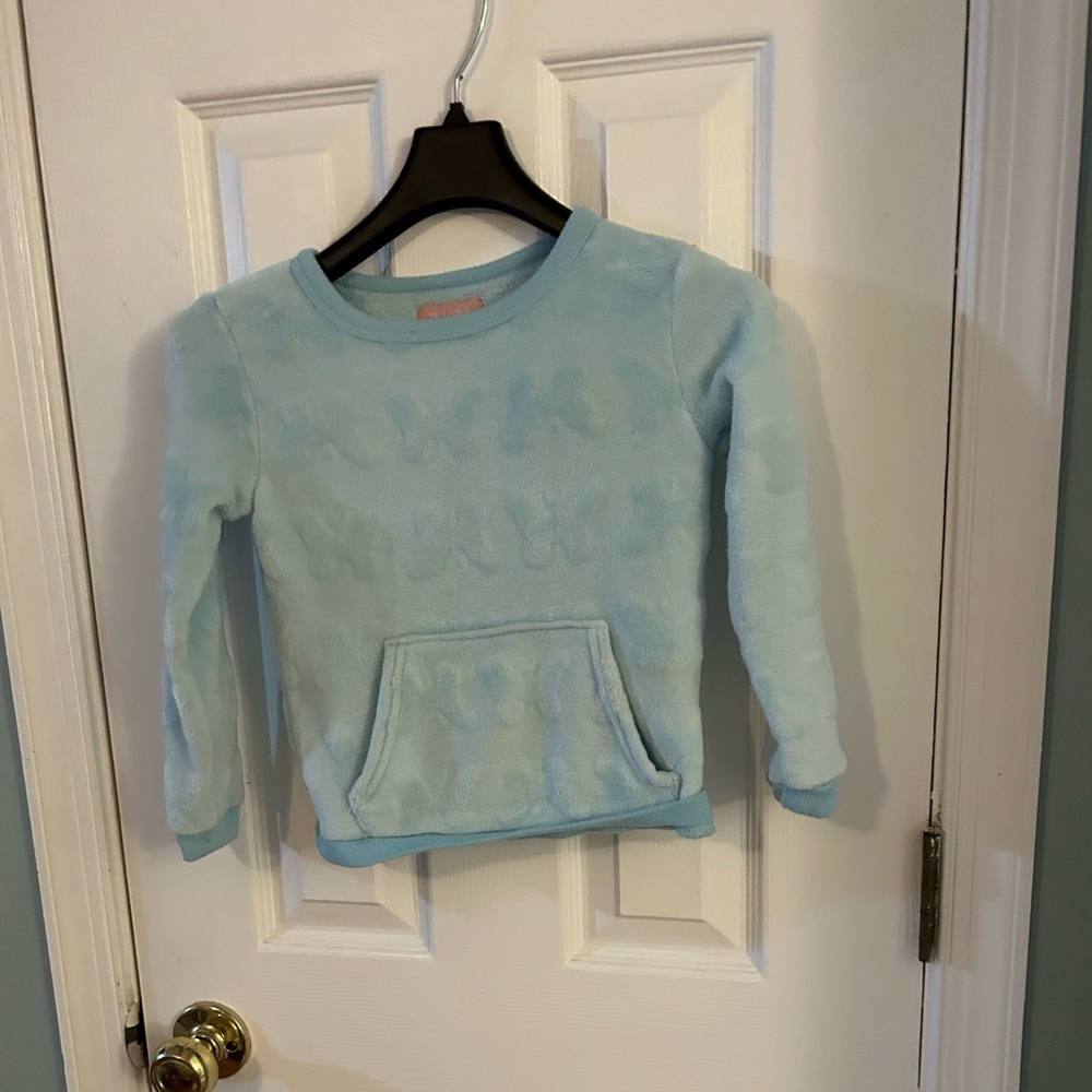 BCBG blue butterfly fuzzy sweatshirt